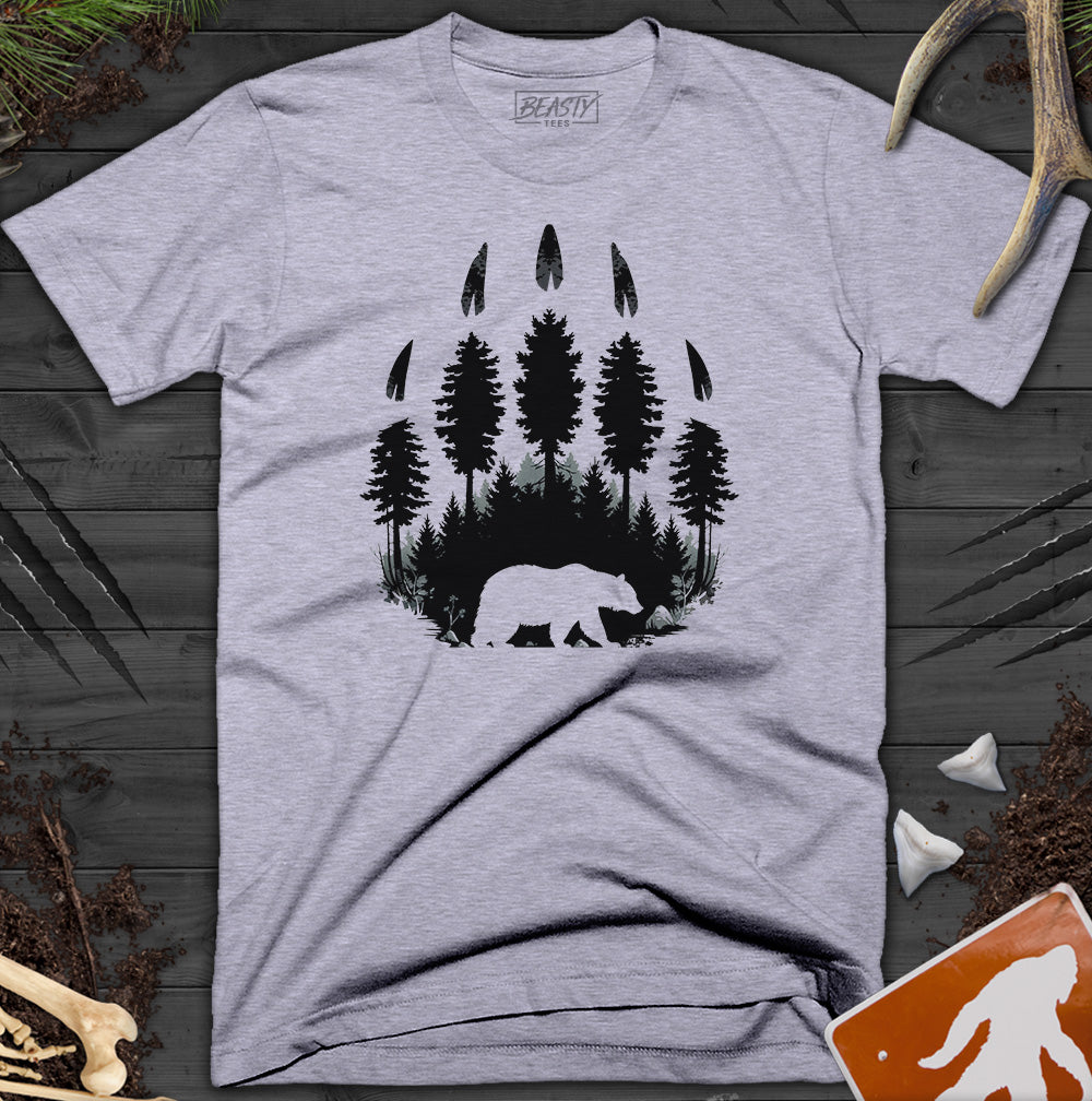 Trees & Bear Paw Print T-Shirt