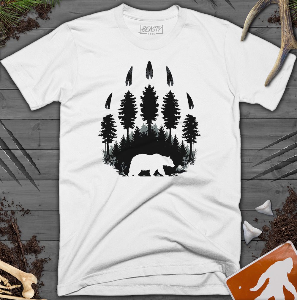 Trees & Bear Paw Print T-Shirt