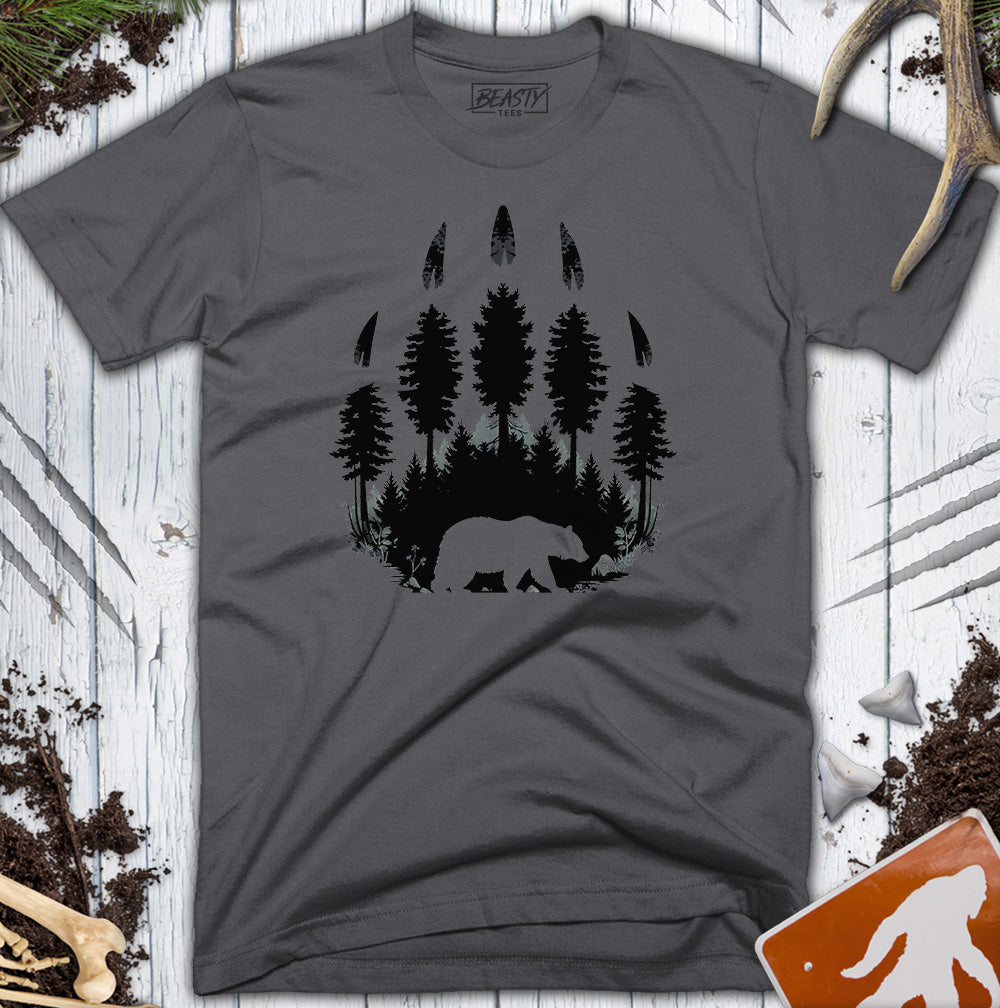 Trees & Bear Paw Print T-Shirt