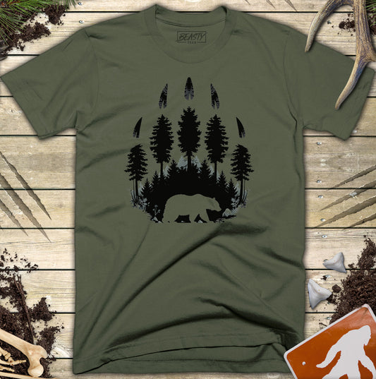 Trees & Bear Paw Print T-Shirt
