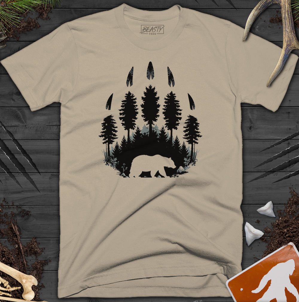 Trees & Bear Paw Print T-Shirt