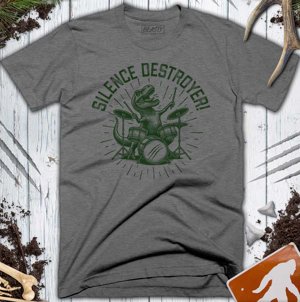 I Destroy Silence T-Rex Drummer T-Shirt