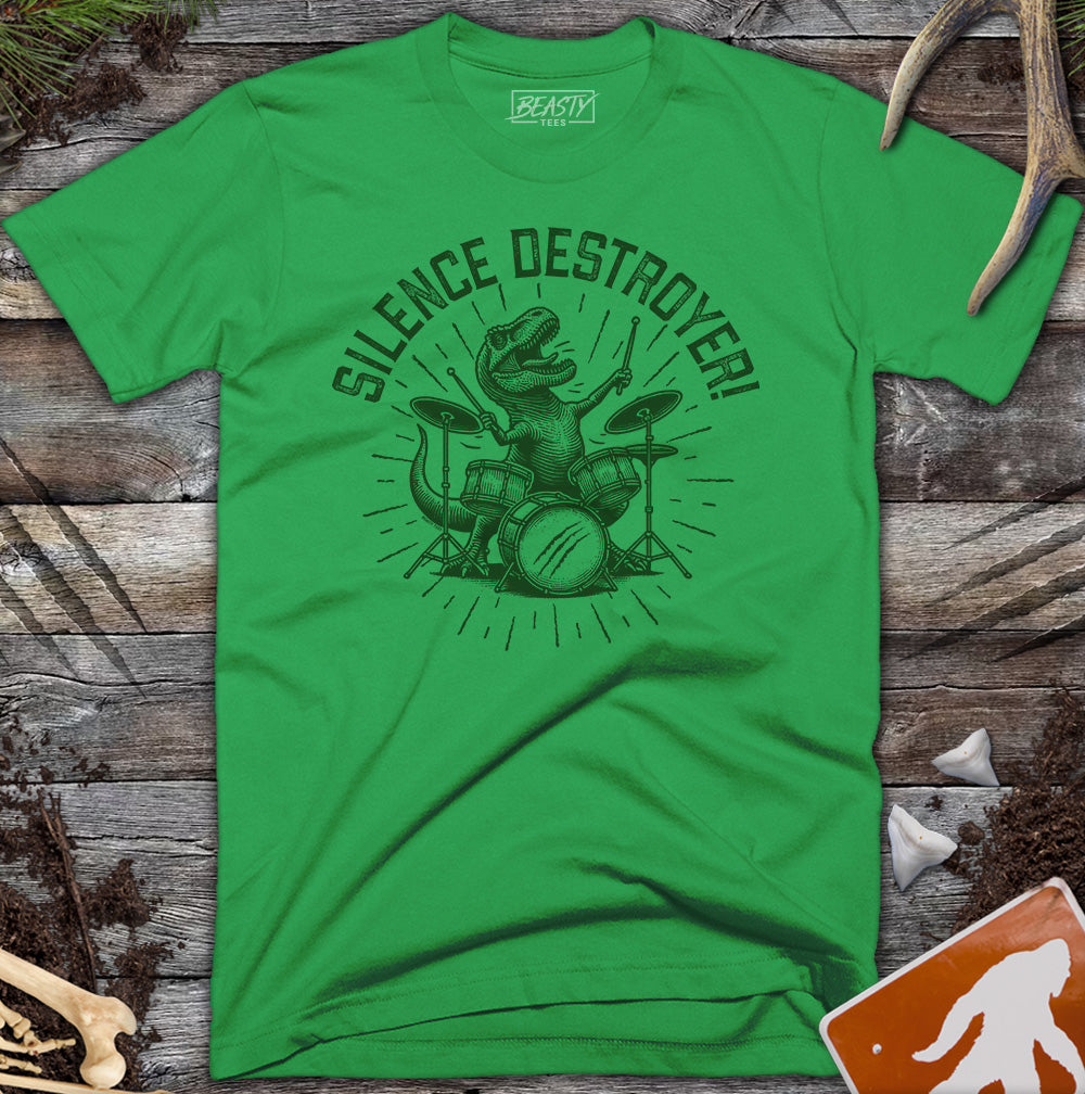 I Destroy Silence T-Rex Drummer T-Shirt