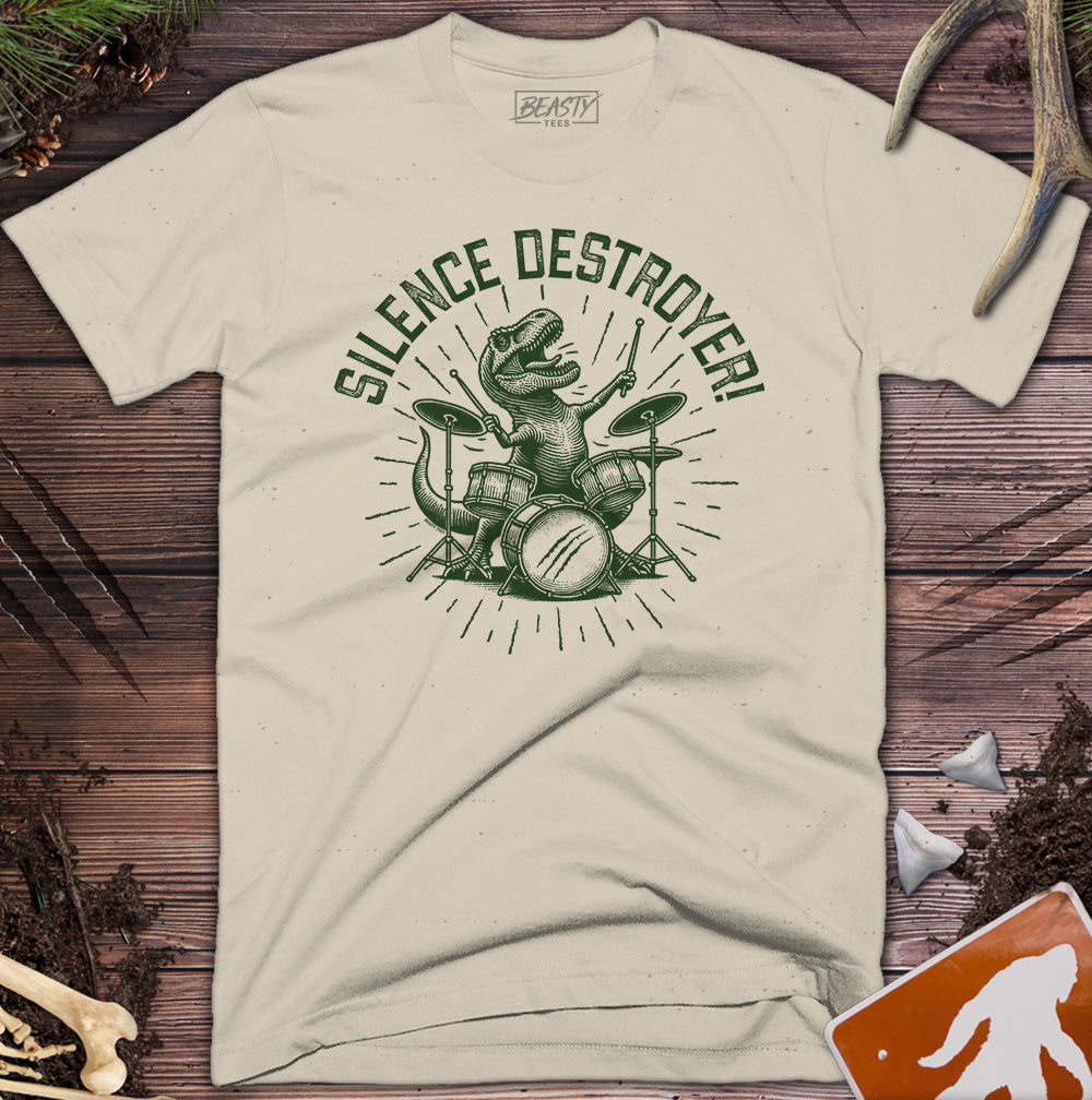 I Destroy Silence T-Rex Drummer T-Shirt