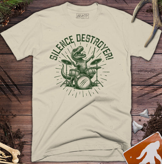 I Destroy Silence T-Rex Drummer T-Shirt