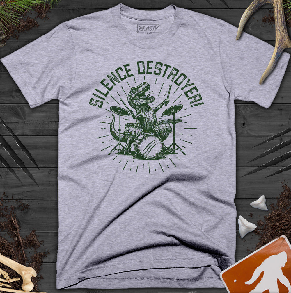 I Destroy Silence T-Rex Drummer T-Shirt