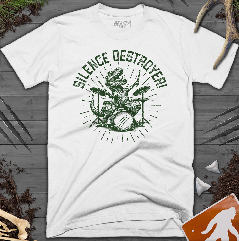 I Destroy Silence T-Rex Drummer T-Shirt