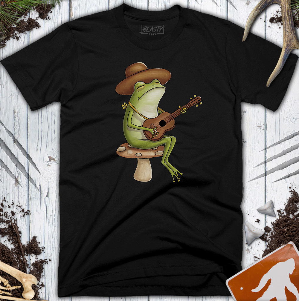 Cute Toad Stool Mushroom Frog Guitarist T-Shirt