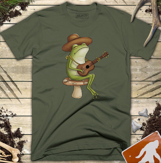 Cute Toad Stool Mushroom Frog Guitarist T-Shirt